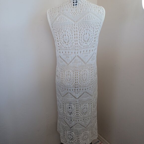 Chelsea & Theodore Crochet Knit Cardigan White Open Front Duster Womens Large - Picture 8 of 12